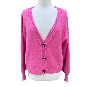 Topshop Barbie Y2K Button Cardigan Pink Oversized Slouchy Puff Sleeve Grunge-10